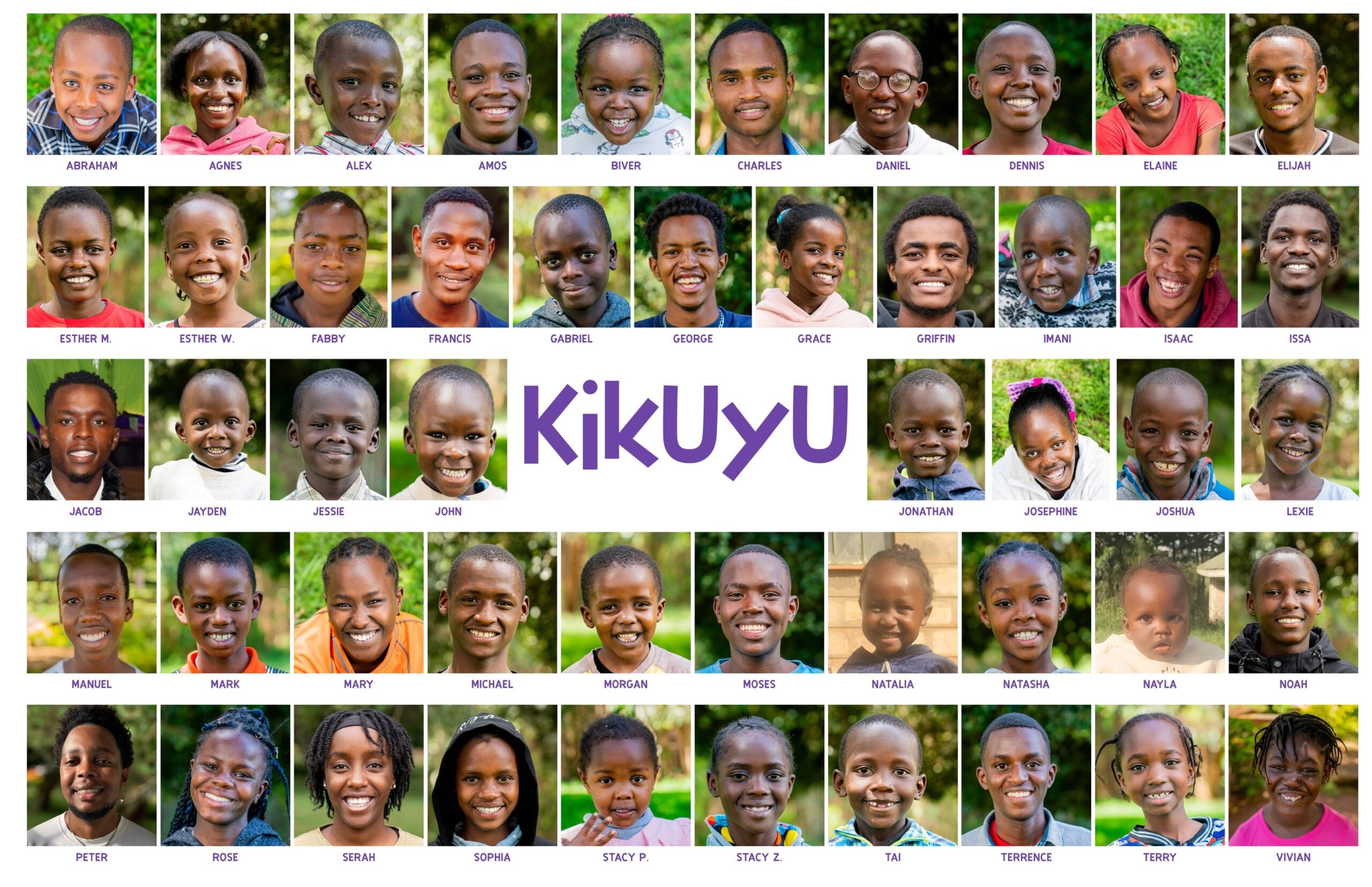 Kikuyu family poster: photos and first names of the children at our Kikuyu home